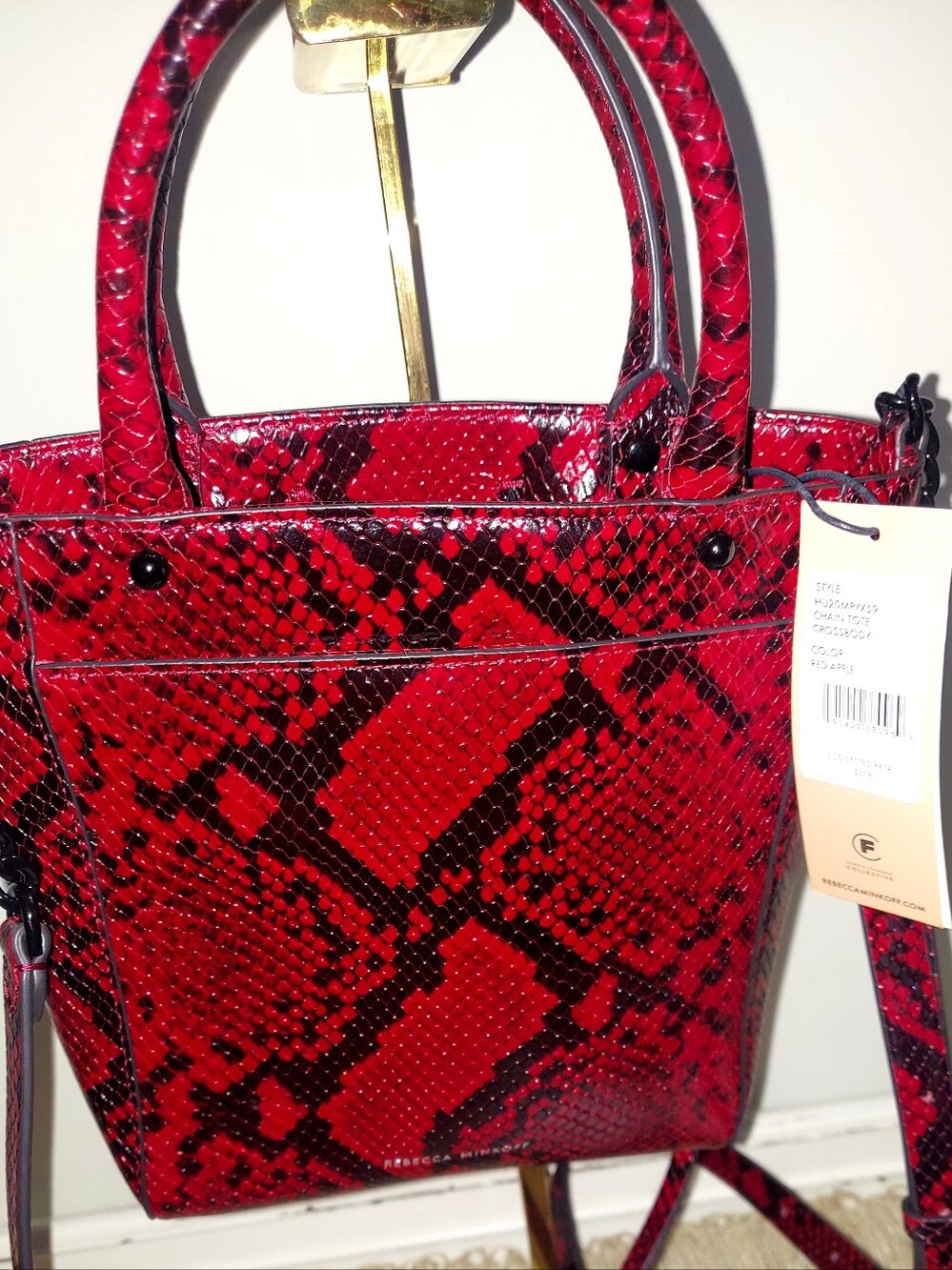 Rebecca Minkoff Red and Black Snake-Print Crossbody Bag NWT